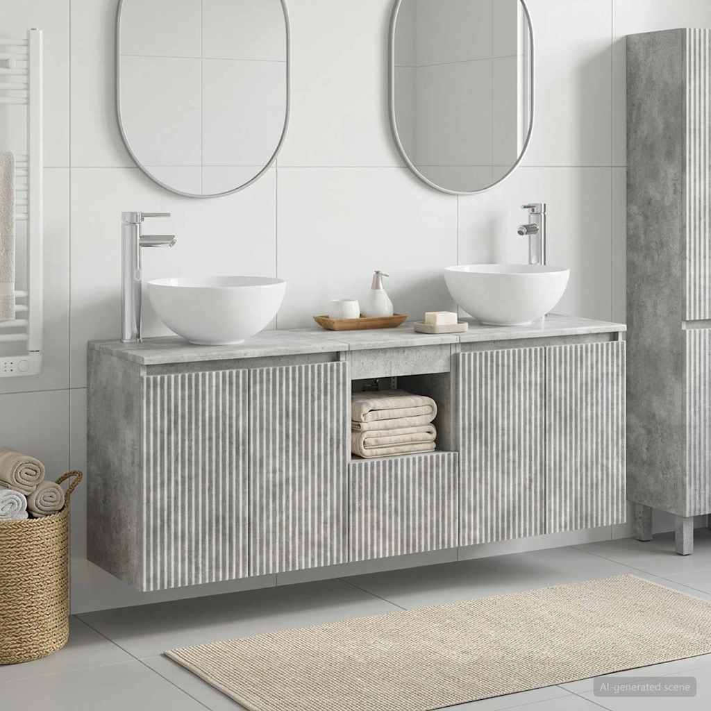 Wall-mounted Bathroom Cabinet Set 3 pcs Concrete grey