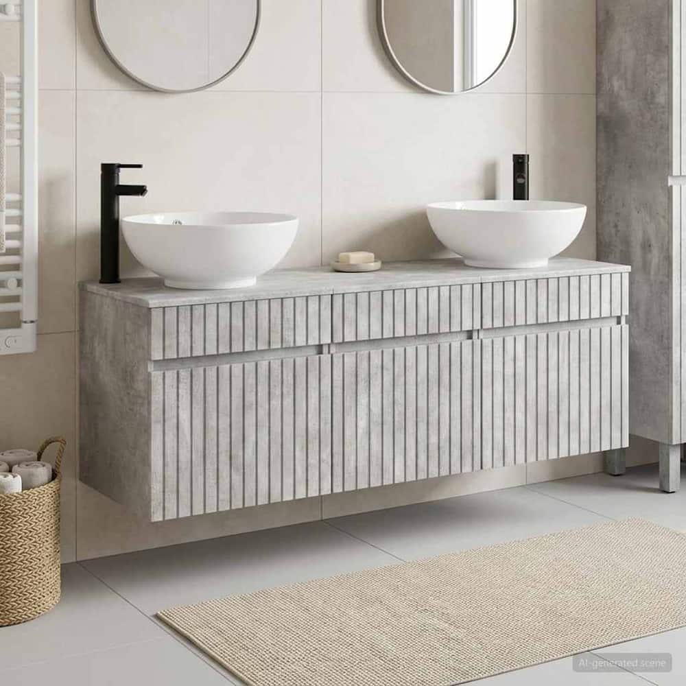 Bathroom Cabinet Set 3 pcs 157 x 44.5 x 80 cm Concrete grey
