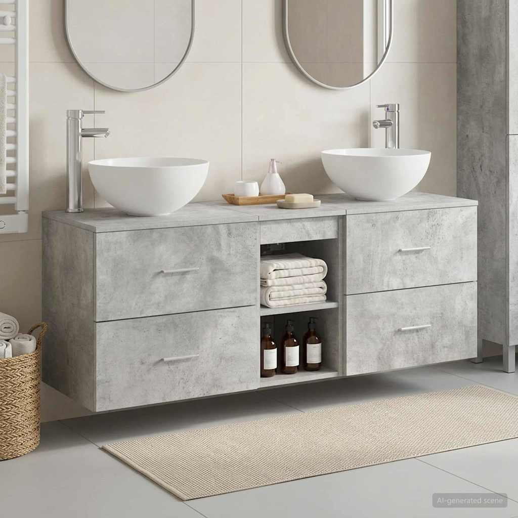 Bathroom Cabinet Set 3 pcs 129 x 41 x 80 cm Concrete grey