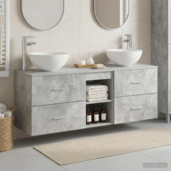 Bathroom Cabinet Set 3 pcs 129 x 41 x 80 cm Concrete grey