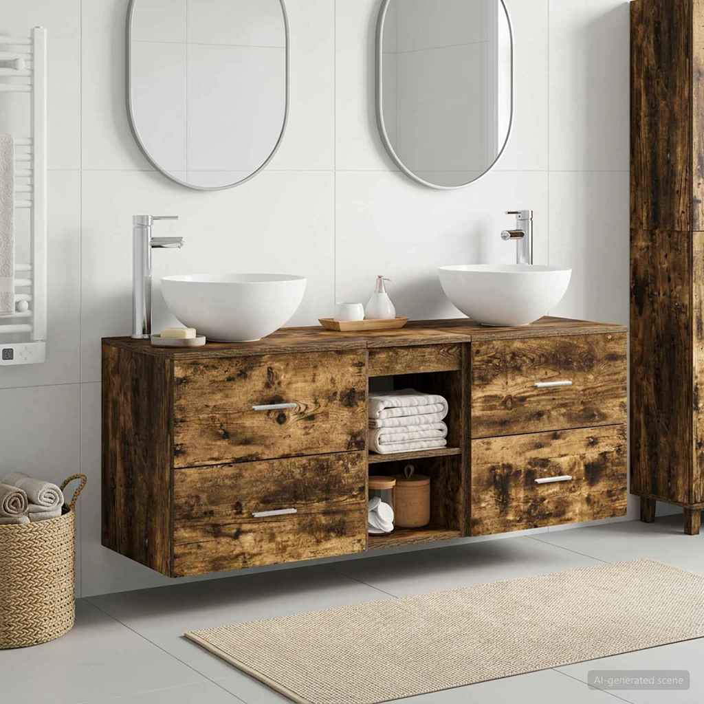 Bathroom Cabinet Set 3 pcs 129 x 41 x 80 cm Smoked oak