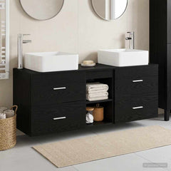 Bathroom Cabinet Set 3 pcs 129 x 41 x 80 cm Black oak