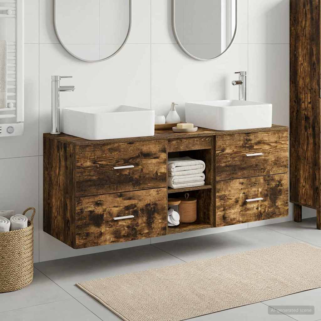 Bathroom Cabinet Set 3 pcs 129 x 41 x 80 cm Smoked oak