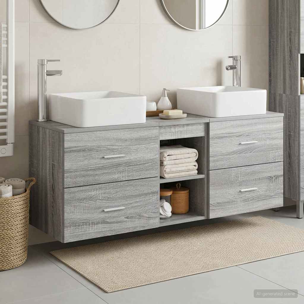 Bathroom Cabinet Set 3 pcs 129 x 41 x 80 cm Grey sonoma