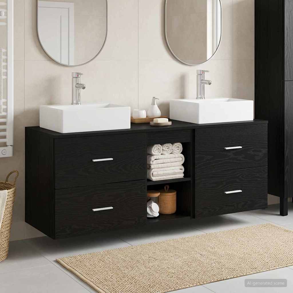Bathroom Cabinet Set 3 pcs 129 x 41 x 79.5 cm Black
