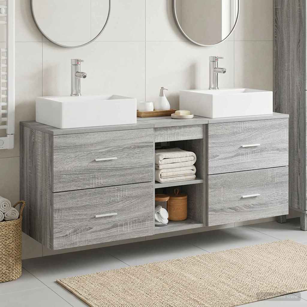 Bathroom Cabinet Set 3 pcs 129 x 41 x 79.5 cm Grey sonoma
