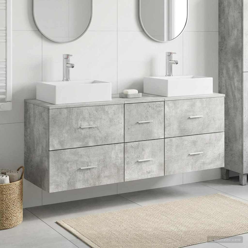 Bathroom Cabinet Set 3 pcs 129 x 41 x 79.5 cm Concrete grey