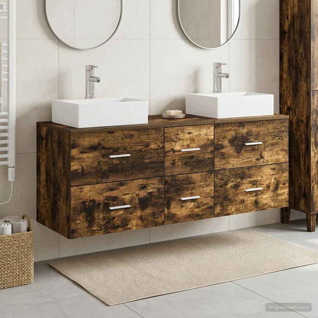 Bathroom Cabinet Set 3 pcs 129 x 41 x 79.5 cm Smoked oak