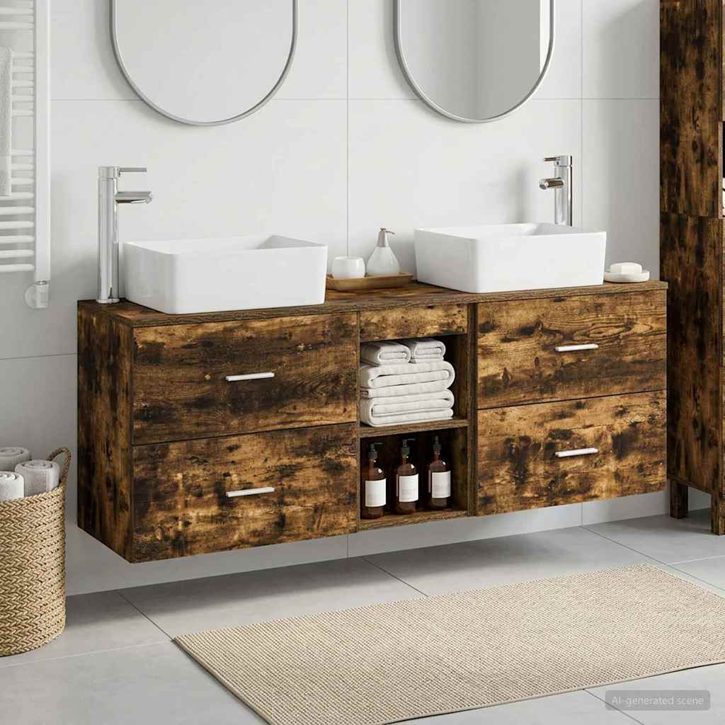 Bathroom Cabinet Set 3 pcs 136 x 35 x 80 cm Smoked oak