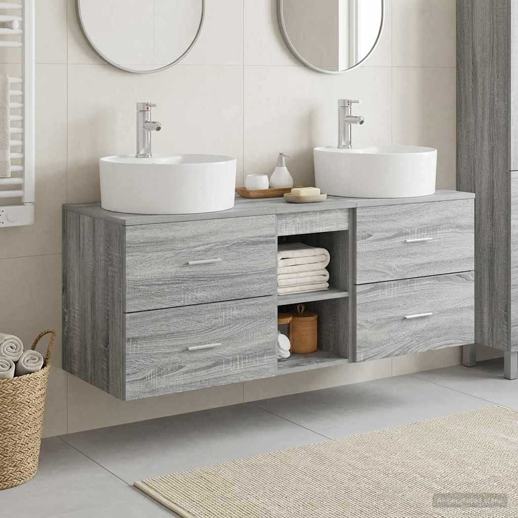 Bathroom Cabinet Set 3 pcs 129 x 44.5 x 82 cm Grey sonoma