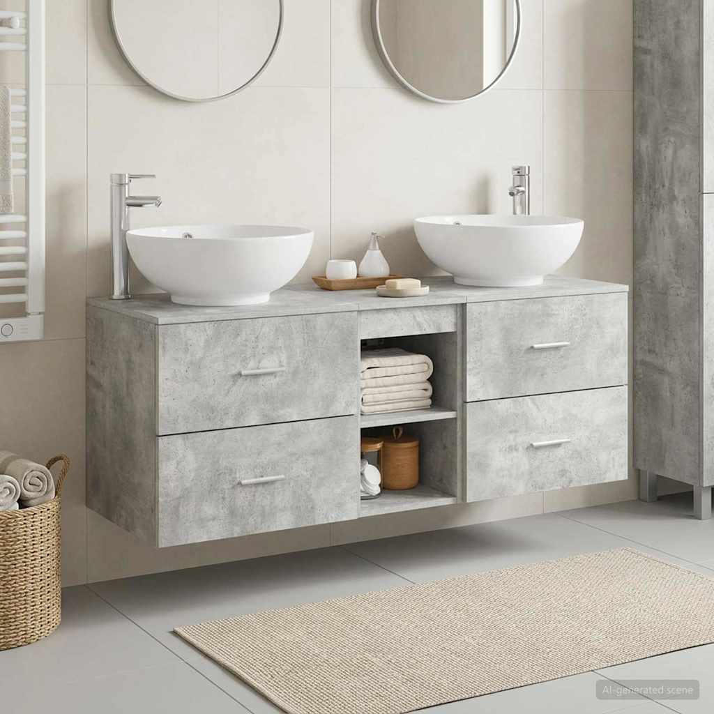 Bathroom Cabinet Set 3 pcs 129 x 44.5 x 80 cm Concrete grey