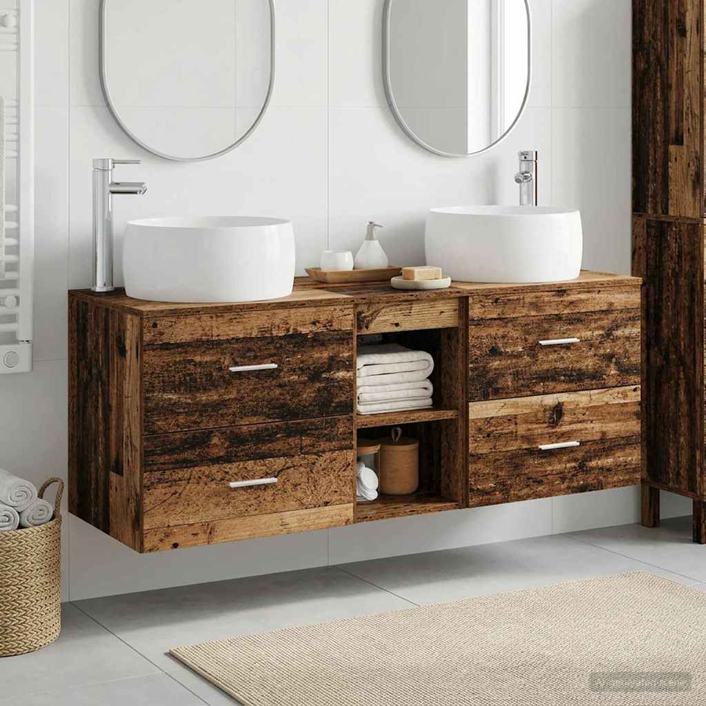 Wall-mounted Bathroom Cabinet Set 3 pcs Old wood