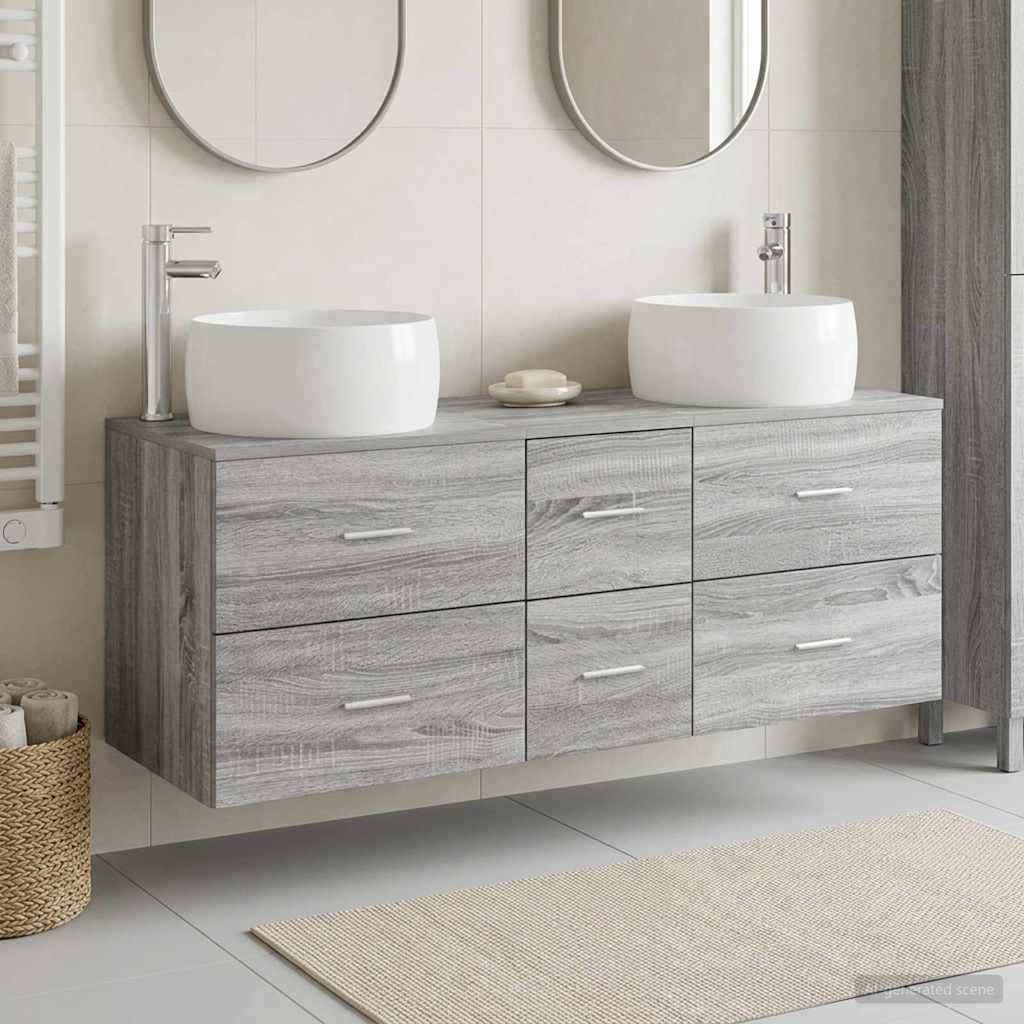 Bathroom Cabinet Set 3 pcs 129 x 44.5 x 80 cm Grey sonoma