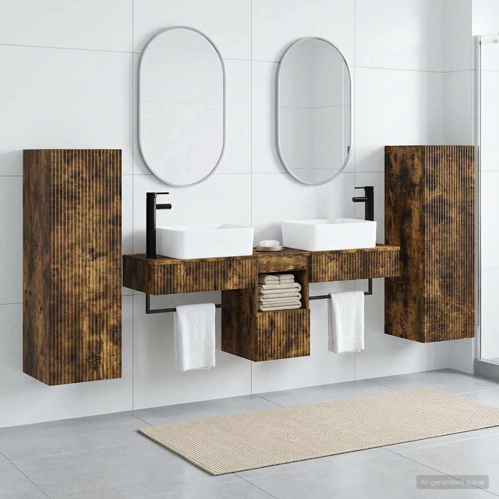 Bathroom Cabinet Set 5 pcs 136 x 35 x 80 cm Smoked oak