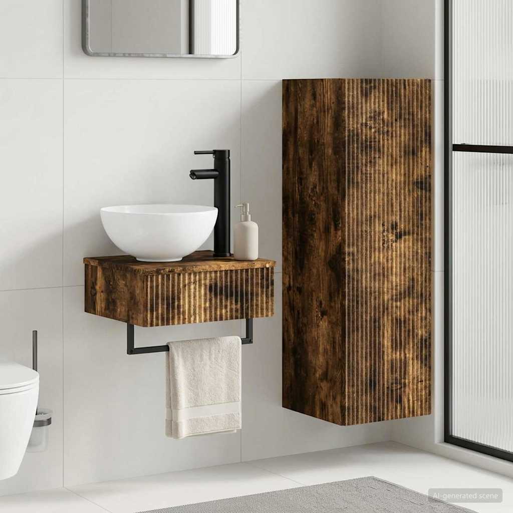 Bathroom Cabinet Set 2 pcs 33 x 34.5 x 100 cm Smoked oak
