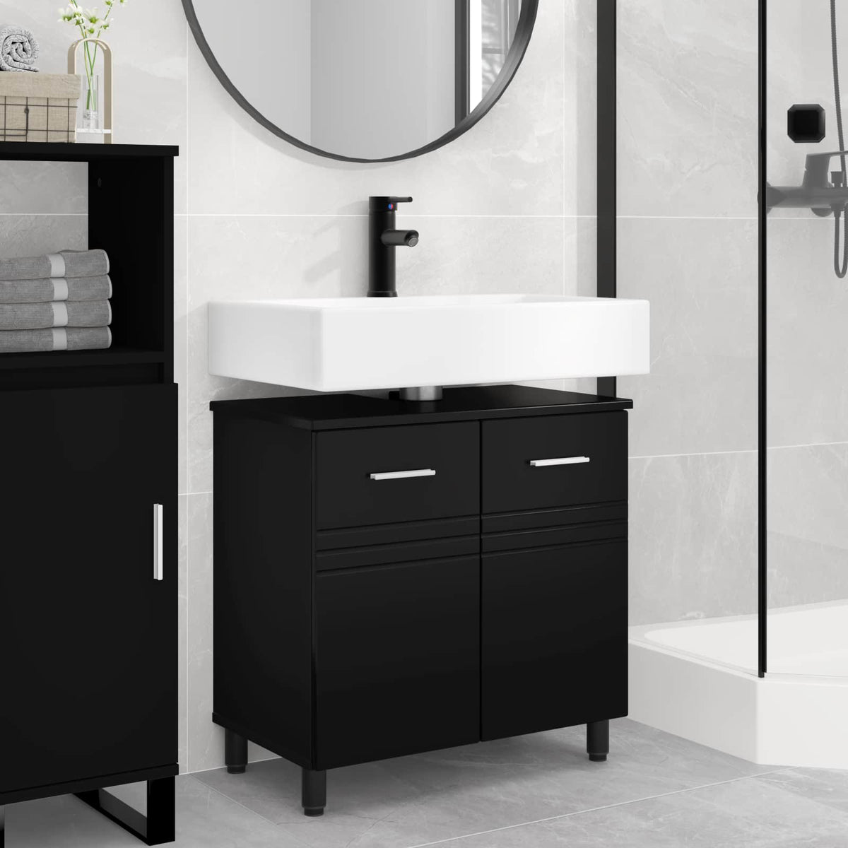Bathroom Vanity Unit 60 x 35 x 60 cm Engineered Wood Black