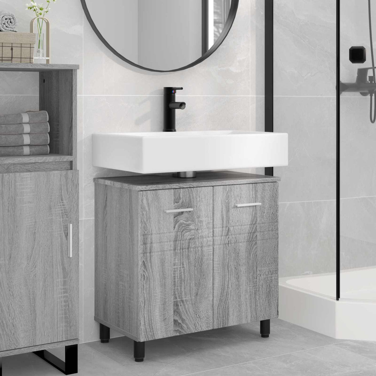 Bathroom Vanity Unit 60 x 35 x 60 cm Engineered Wood Grey sonoma