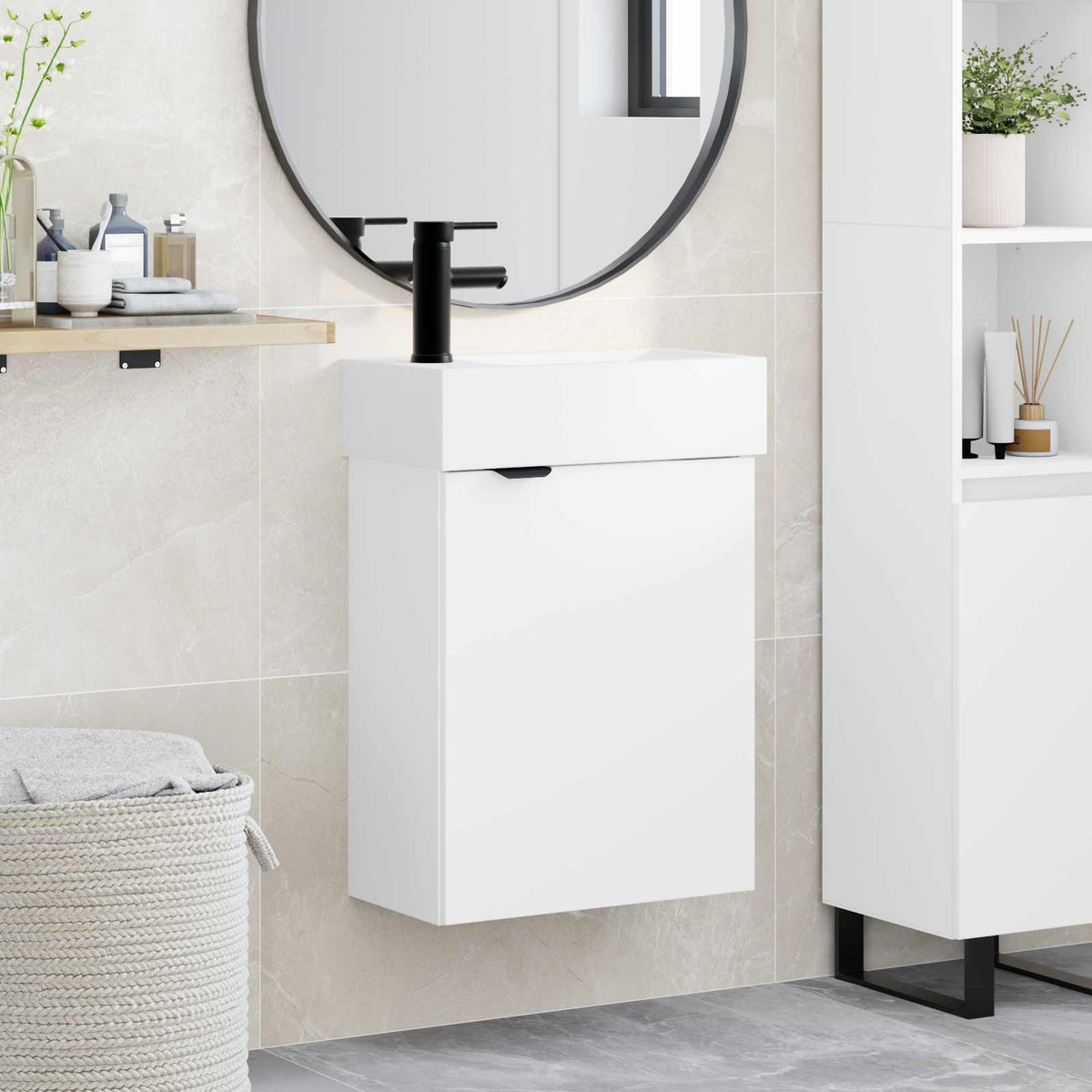 Bathroom Vanity Unit with Tap 45.5 x 22.5 x 84 cm White Left hand