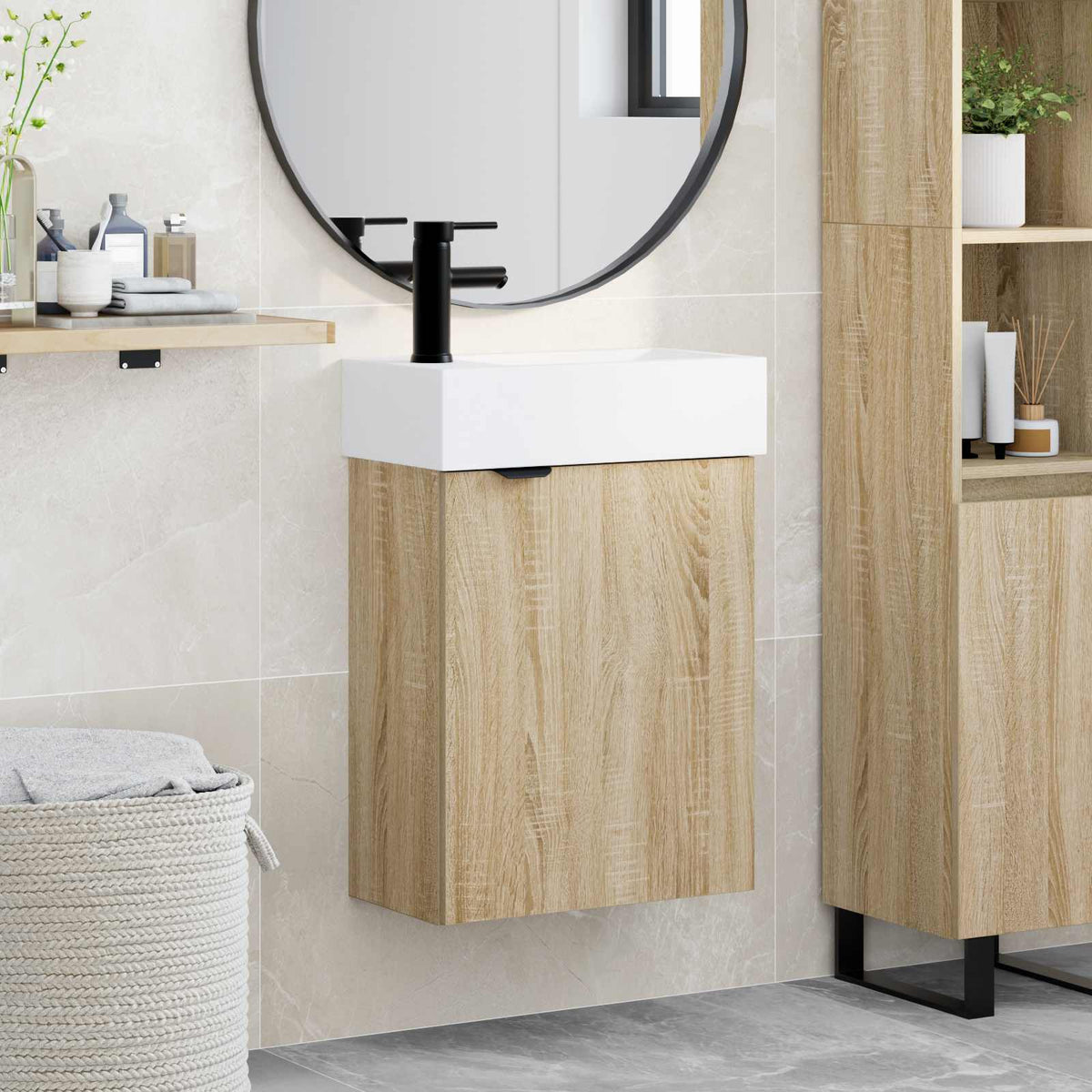 Bathroom Vanity Unit with Tap 45.5 x 22.5 x 84 cm Sonoma oak Left hand