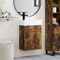 Bathroom Vanity Unit with Tap 45.5 x 22.5 x 84 cm Smoked oak Left hand