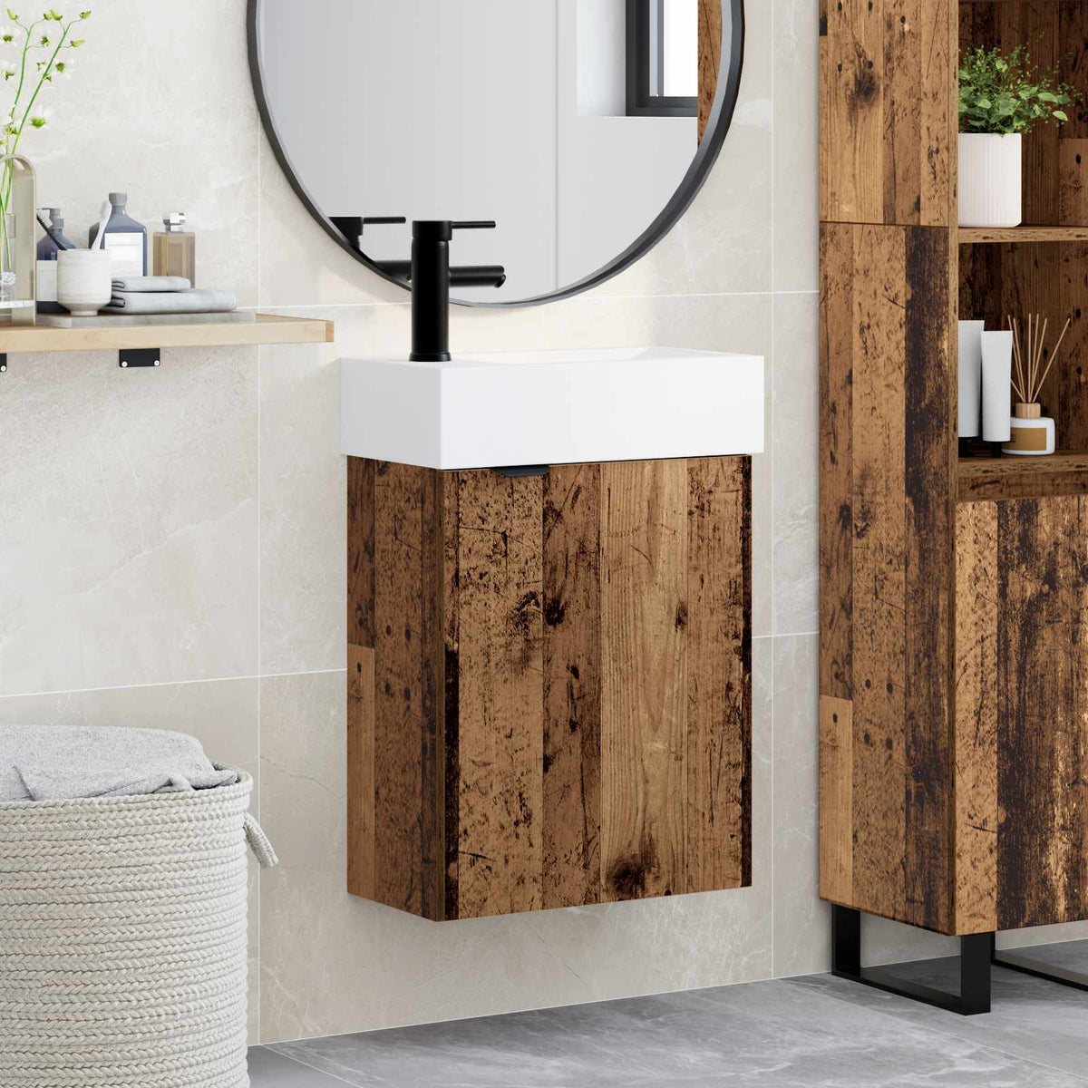 Bathroom Vanity Unit with Tap 45.5 x 22.5 x 84 cm Old wood Left hand
