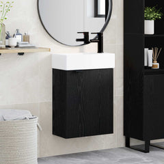 Bathroom Vanity Unit with Tap 45.5 x 22.5 x 84 cm Black oak Right hand