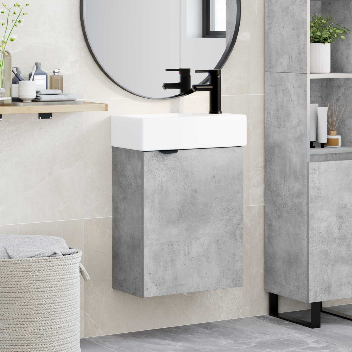 Bathroom Vanity Unit with Tap 45.5 x 22.5 x 84 cm Concrete grey Right hand