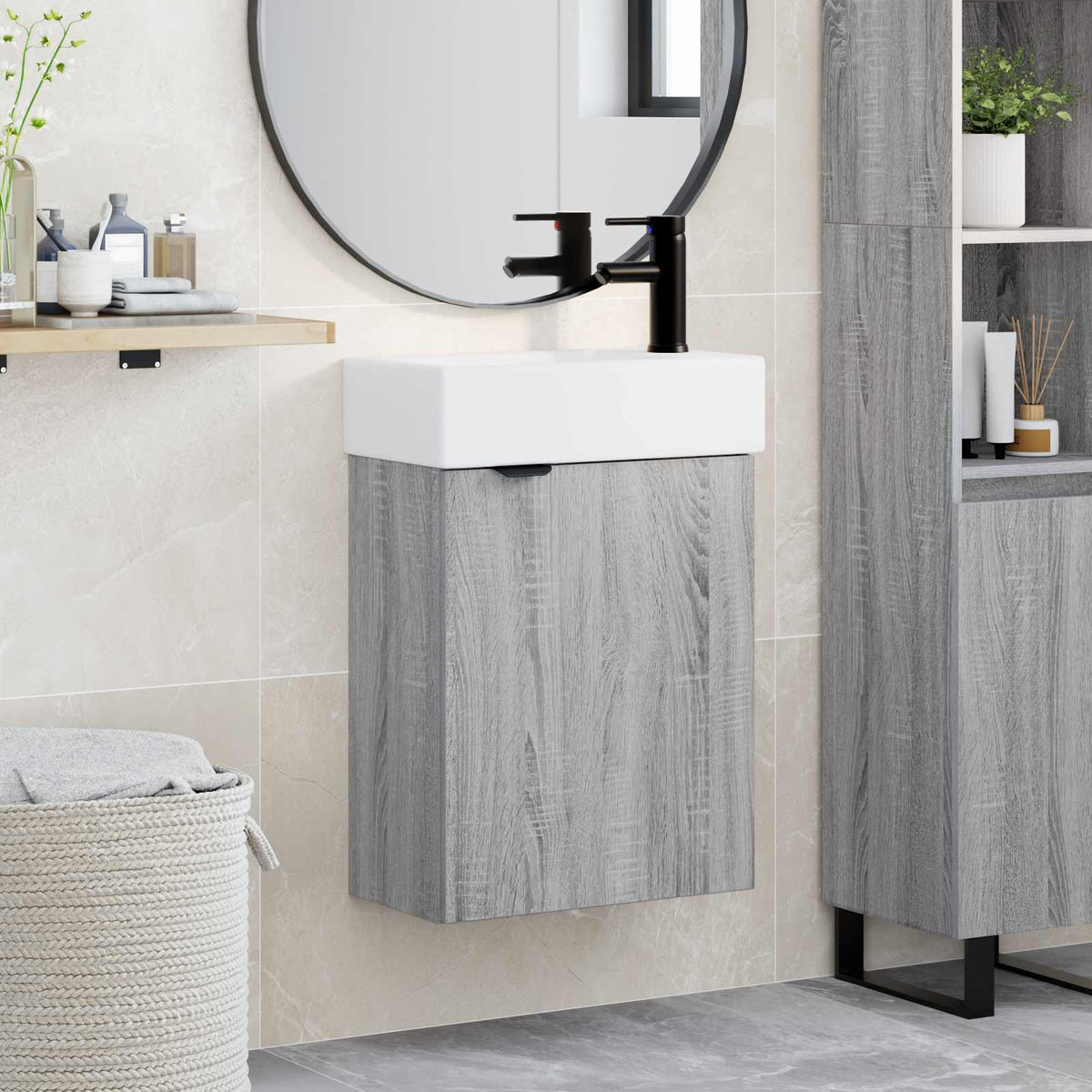 Bathroom Vanity Unit with Tap 45.5 x 22.5 x 84 cm Grey sonoma Right hand