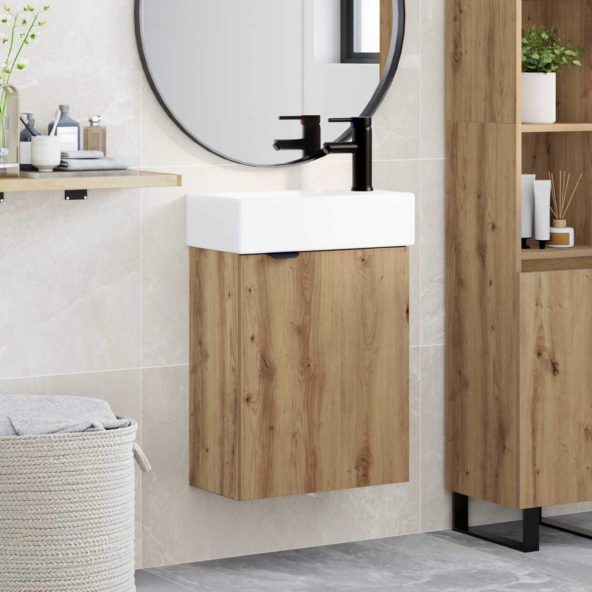 Bathroom Vanity Unit with Tap 45.5 x 22.5 x 84 cm Artisan oak Right hand