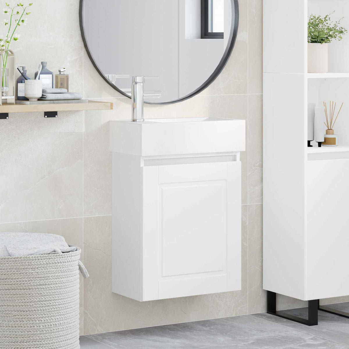 Bathroom Vanity Unit with Tap 45.5 x 22.5 x 84 cm White with left faucet