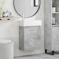 Bathroom Vanity Unit with Tap 45.5 x 22.5 x 84 cm Concrete grey with left faucet