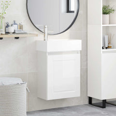 Bathroom Vanity Unit with Tap 45.5 x 22.5 x 84 cm High gloss white with left faucet