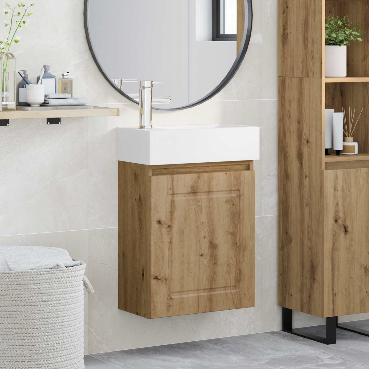 Bathroom Vanity Unit with Tap 45.5 x 22.5 x 84 cm Artisan oak with left faucet
