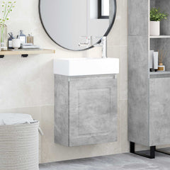 Bathroom Vanity Unit with Tap 45.5 x 22.5 x 84 cm Concrete grey with right faucet