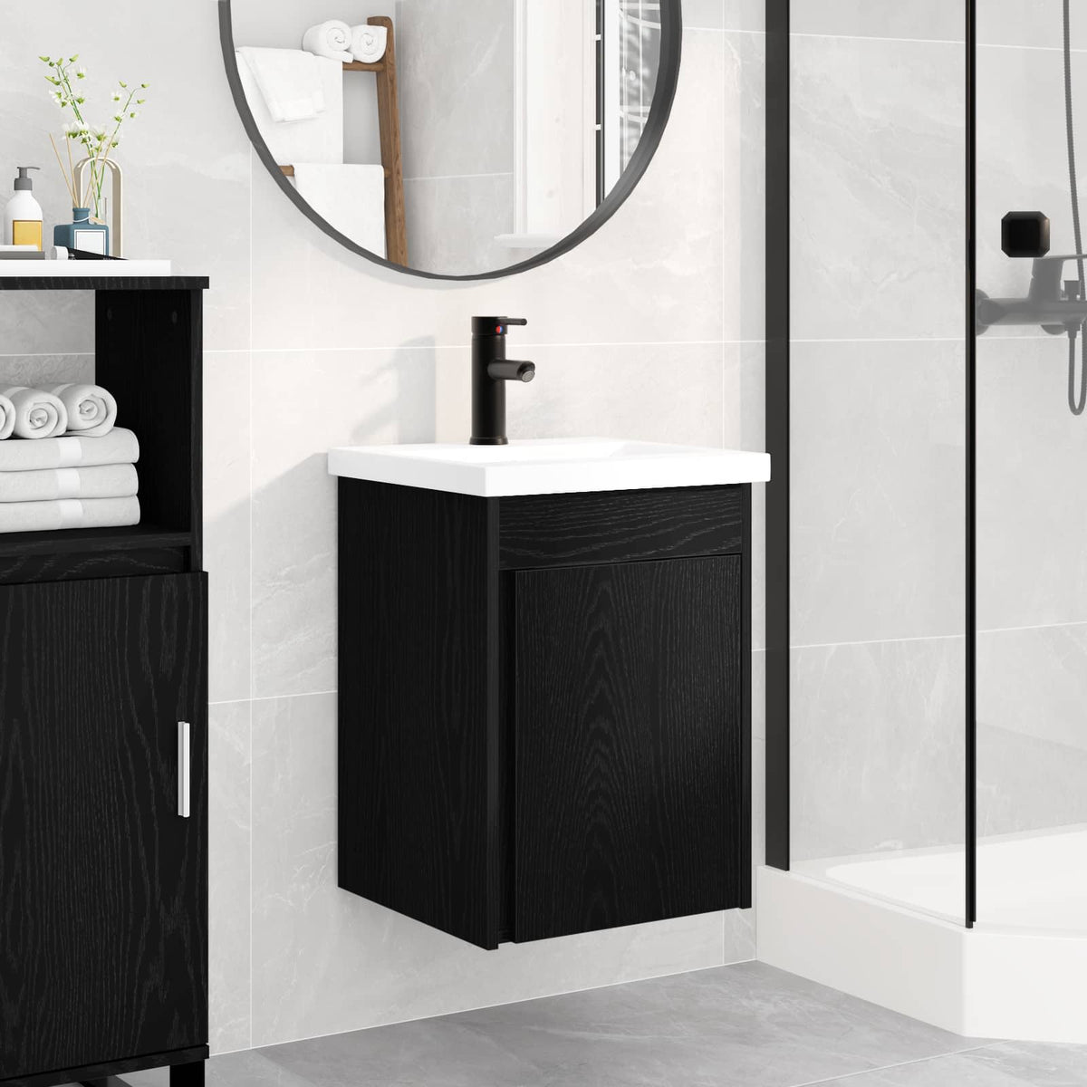 Bathroom Vanity Unit with Tap 42 x 40 x 74.5 cm Black oak