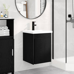 Bathroom Vanity Unit with Tap 42 x 40 x 74.5 cm Black oak