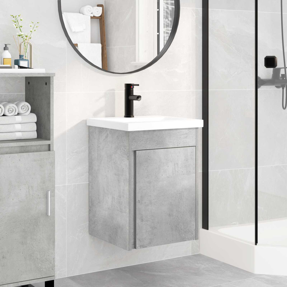 Bathroom Vanity Unit with Tap 42 x 40 x 74.5 cm Concrete grey