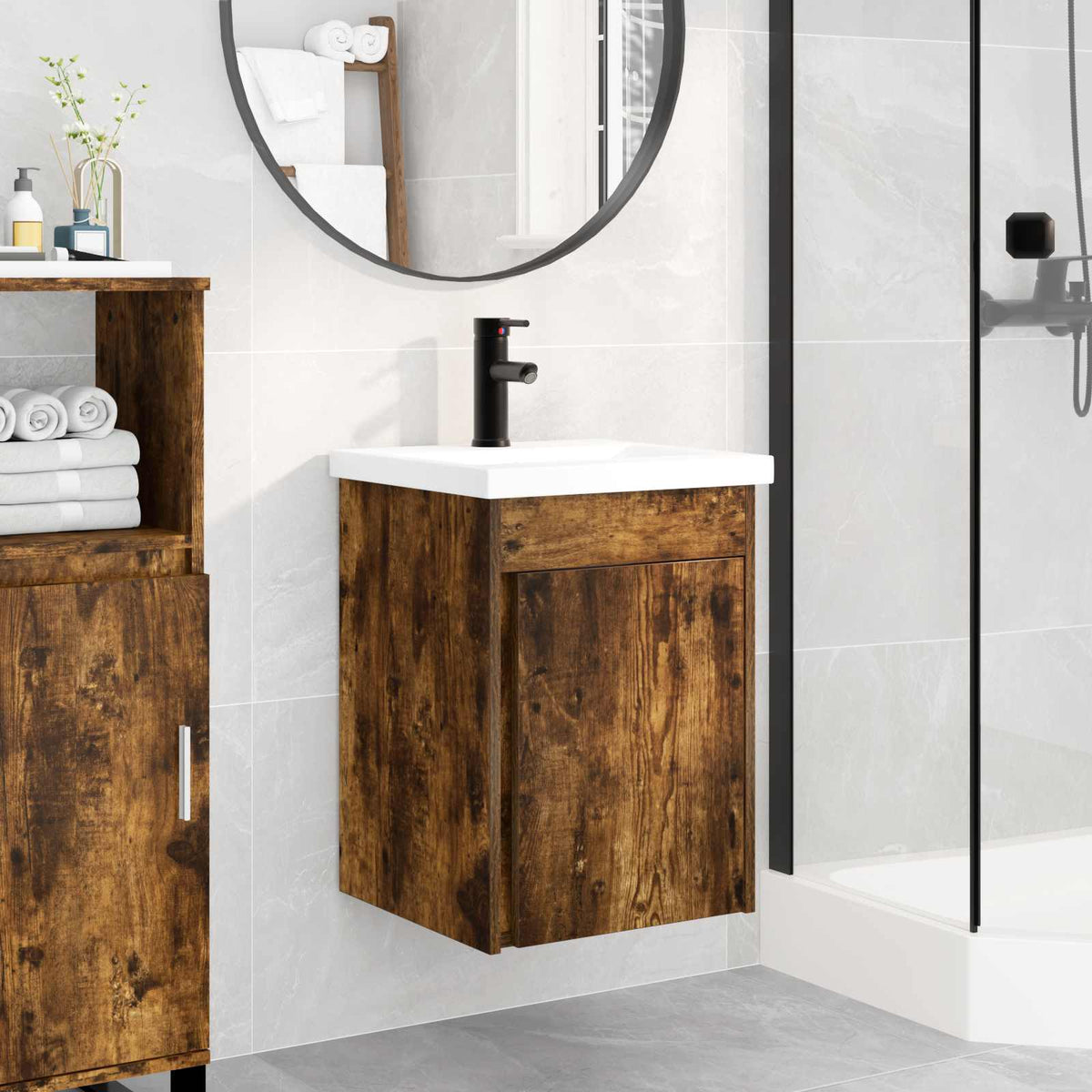 Bathroom Vanity Unit with Tap 42 x 40 x 74.5 cm Smoked oak