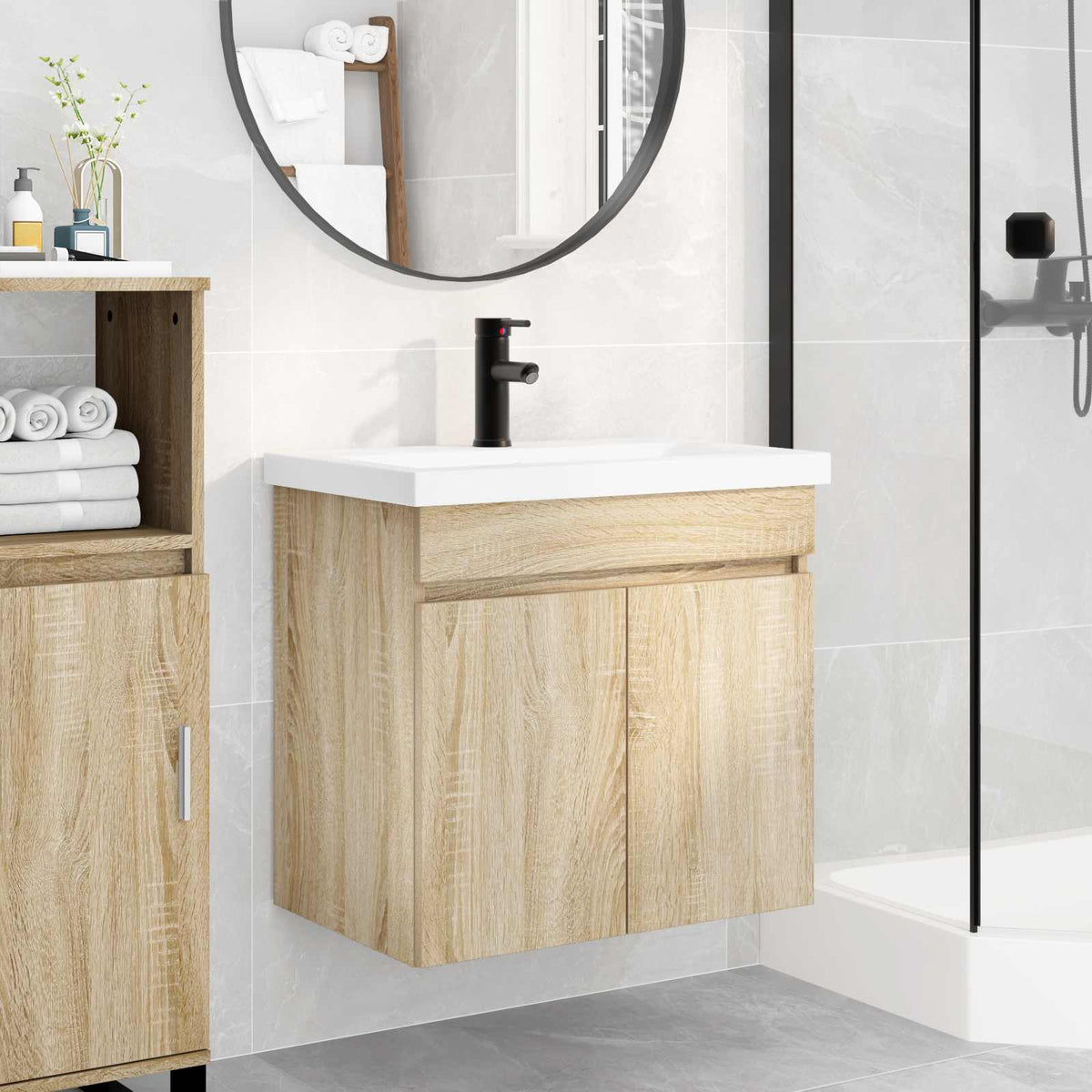 Bathroom Vanity Unit with Tap 61 x 40 x 74.5 cm Sonoma oak
