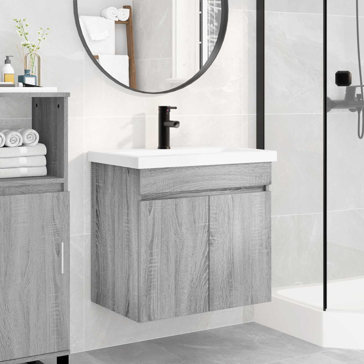 Bathroom Vanity Unit with Tap 61 x 40 x 74.5 cm Grey sonoma