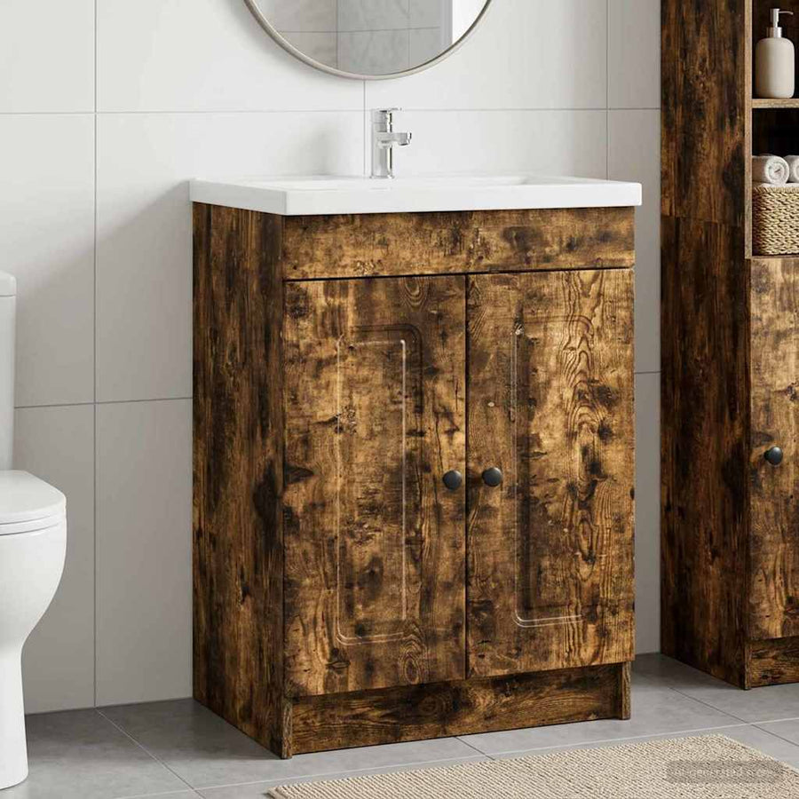 vidaXL Bathroom under Sink Cabinet Smoked Oak 56 x 37.5 x 81 cm 1