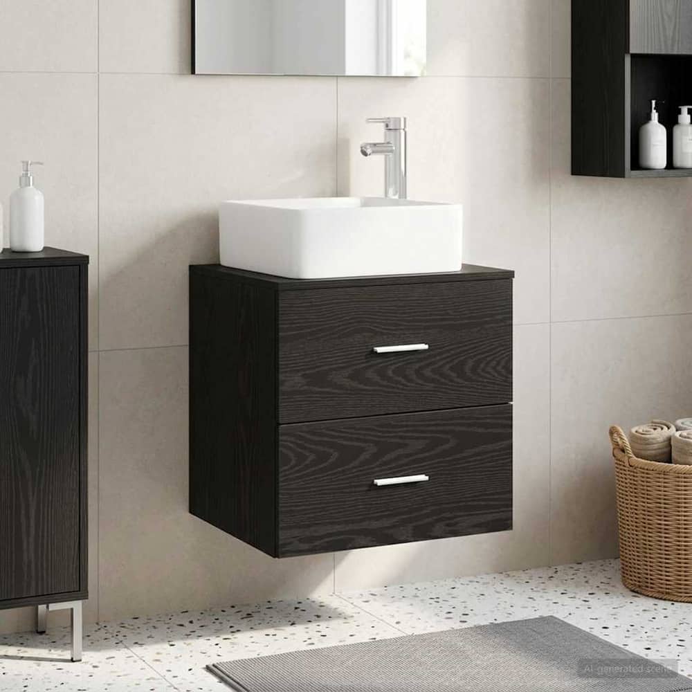 Wall-mounted Bathroom Sink Cabinet 53 x 35 x 80 cm Black oak