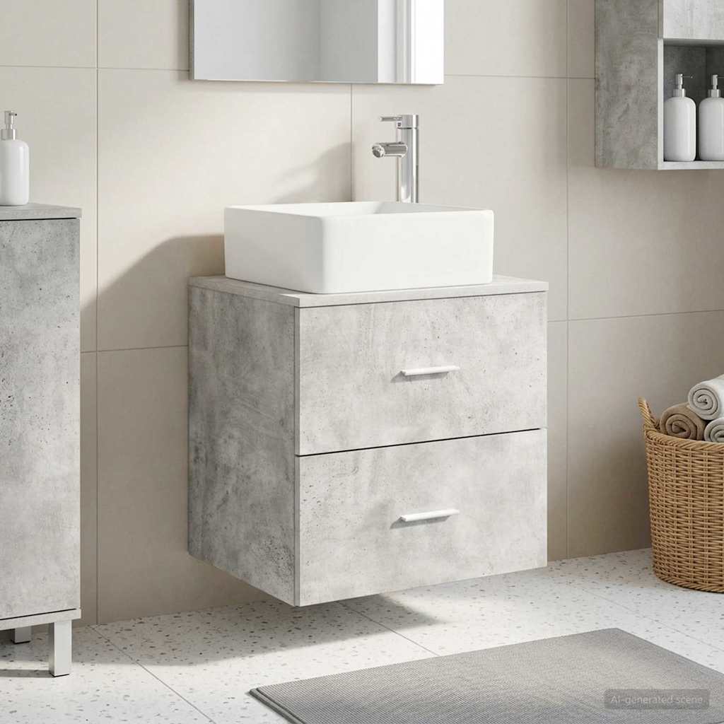Wall-mounted Bathroom Sink Cabinet 53 x 35 x 80 cm Concrete grey