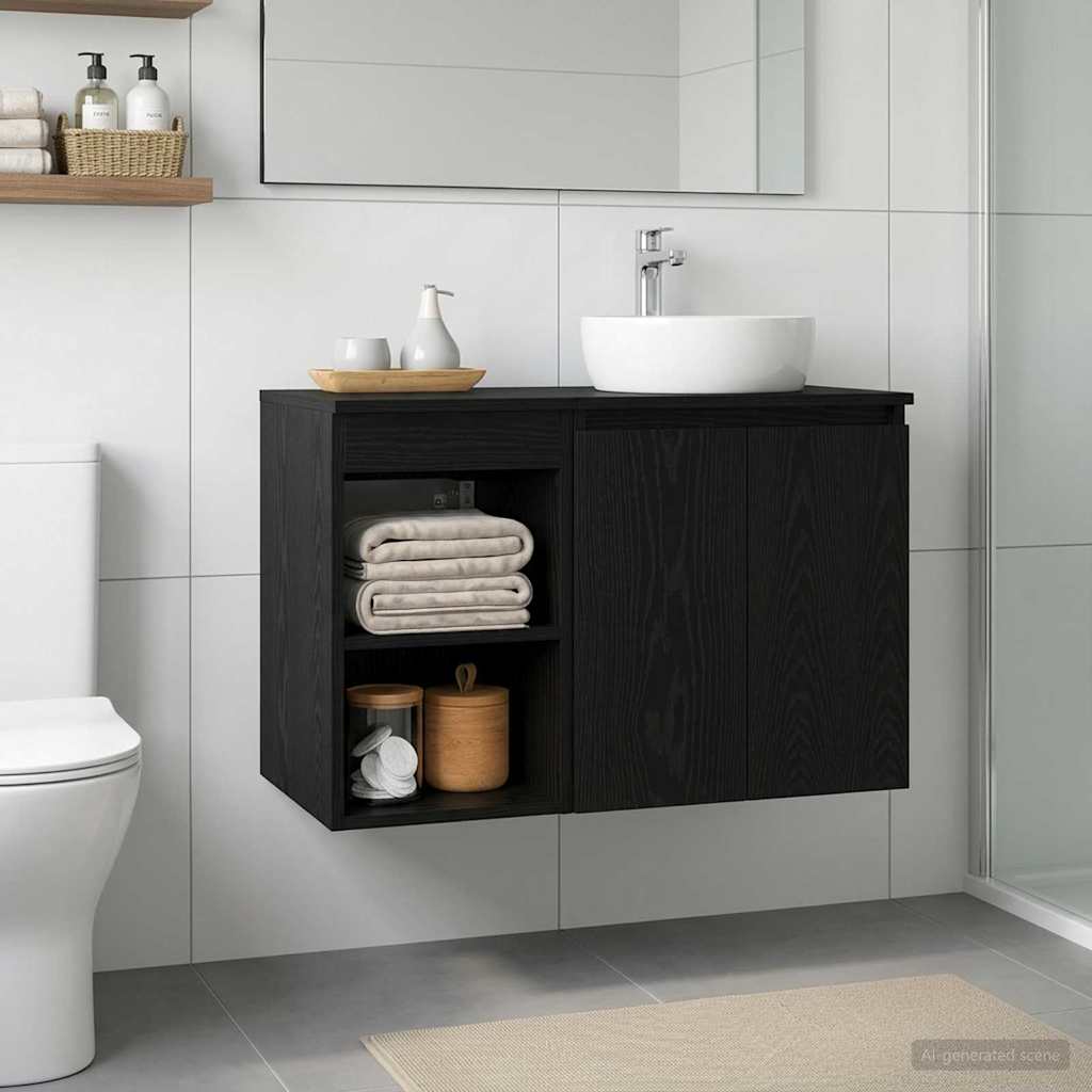 vidaXL Bathroom Cabinet In-between Black Oak 30 x 41 x 50 cm 4