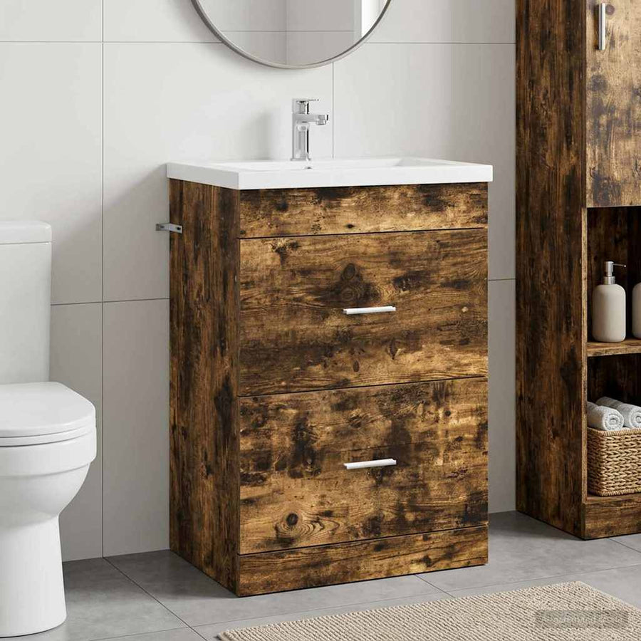 vidaXL Bathroom Under Sink Cabinet Smoked Oak 56 x 37.5 x 81 cm 1