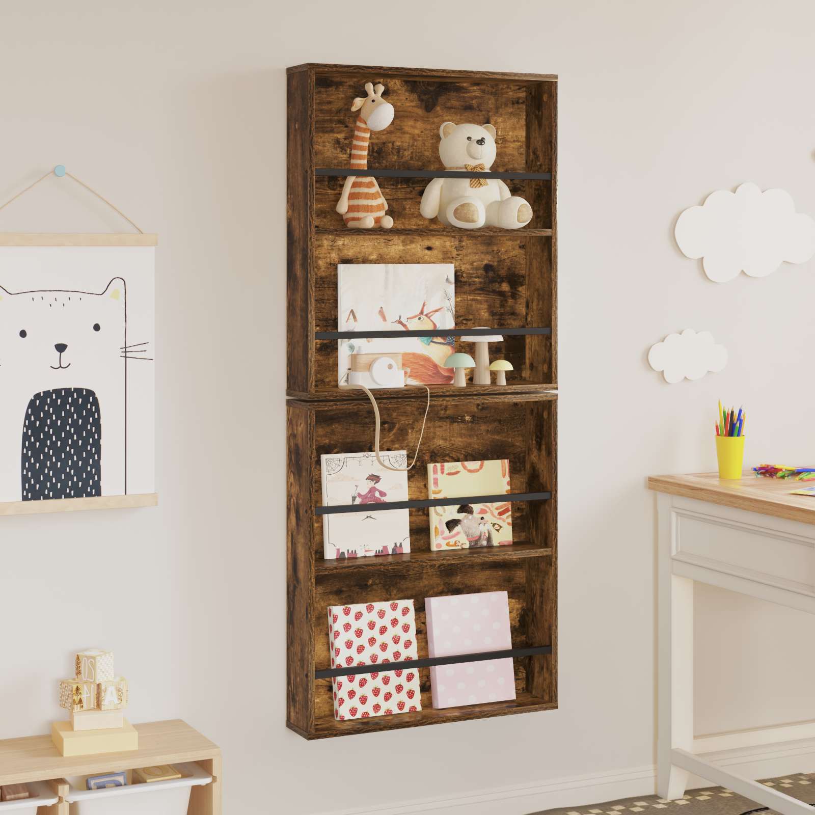 vidaXL Magazine Rack 2 pcs Smoked Oak 60 x 12 x 70 cm Engineered Wood 4