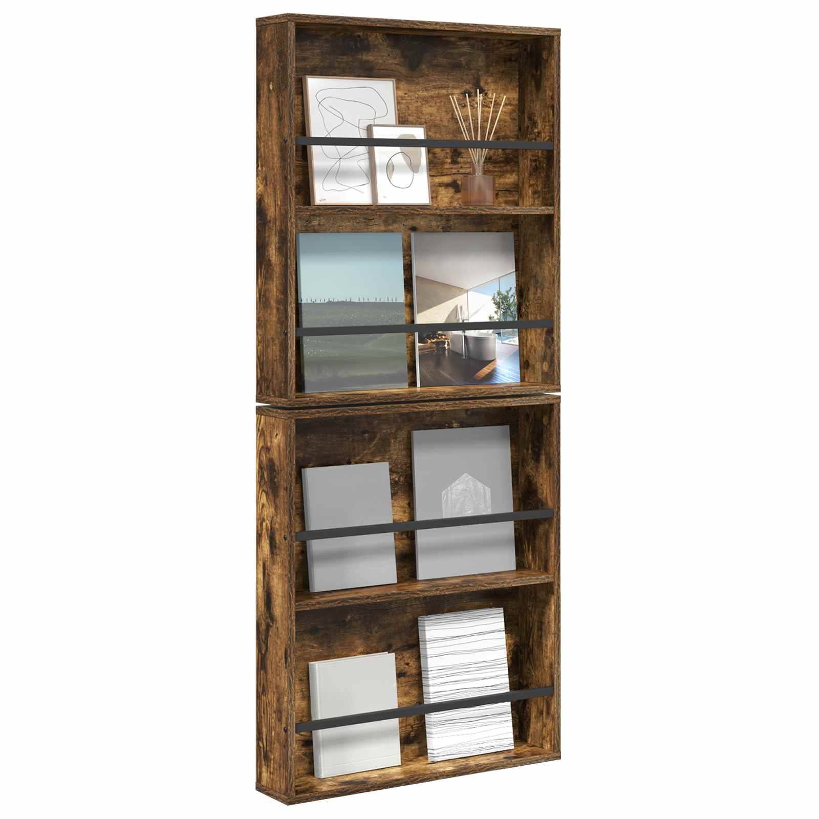 vidaXL Magazine Rack 2 pcs Smoked Oak 60 x 12 x 70 cm Engineered Wood 3