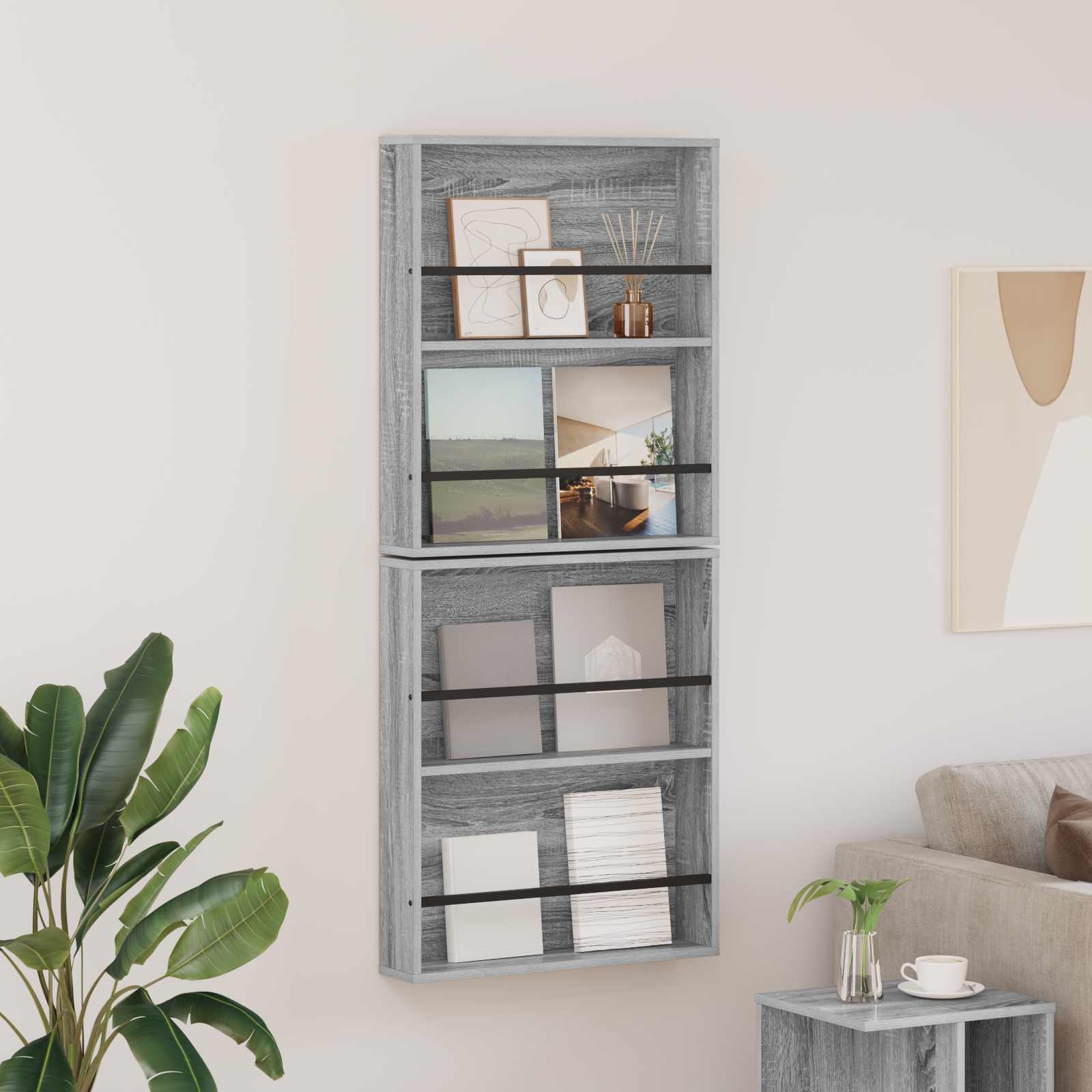 vidaXL Magazine Rack 2 pcs Grey Sonoma 60 x 12 x 70 cm Engineered Wood 1