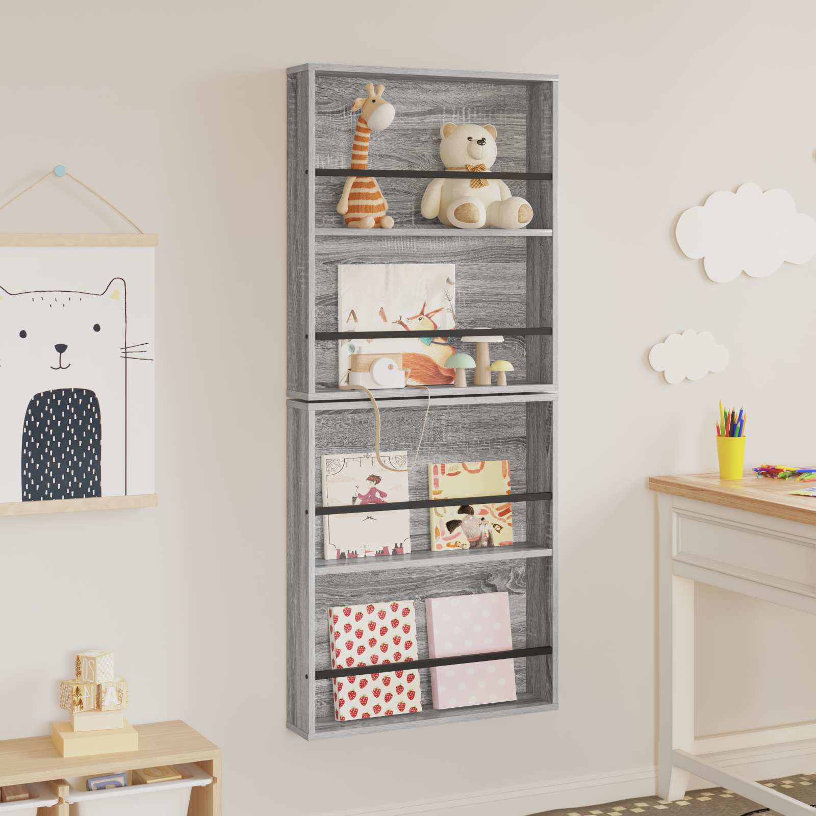 vidaXL Magazine Rack 2 pcs Grey Sonoma 60 x 12 x 70 cm Engineered Wood 4