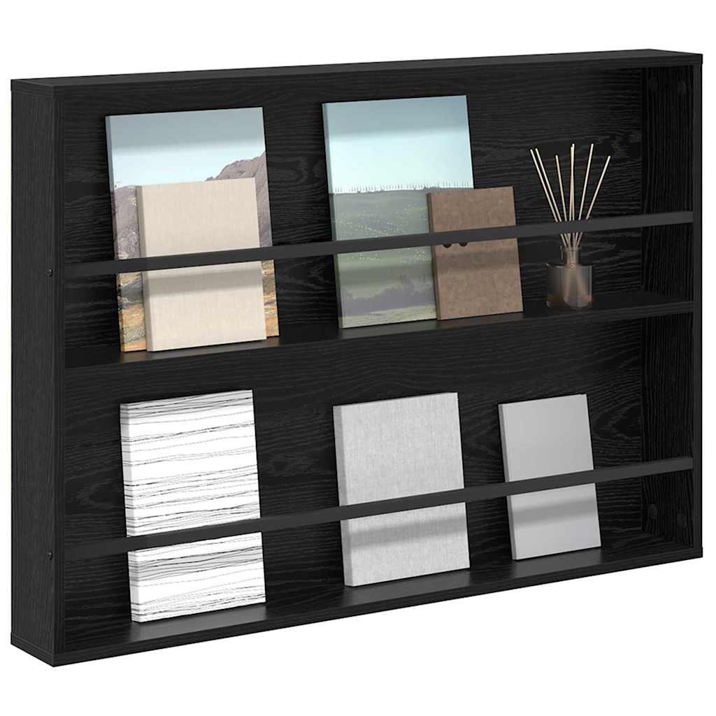 vidaXL Magazine Rack Black Oak 100 x 12 x 70 cm Engineered Wood 3